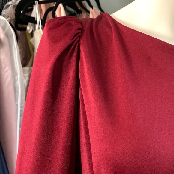 Vintage 70s 80s Disco Party Red Dress Sequin One shoulder - Picture 6 of 11